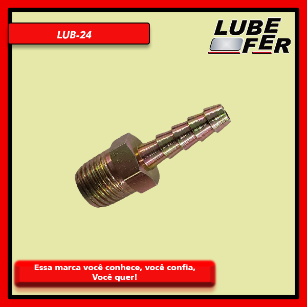 Lubefer LUB-24 — ESPIGÃO FIXO ROSCA MACHO NPT 1/4 X 1/4 MANGUEIRA AÇO